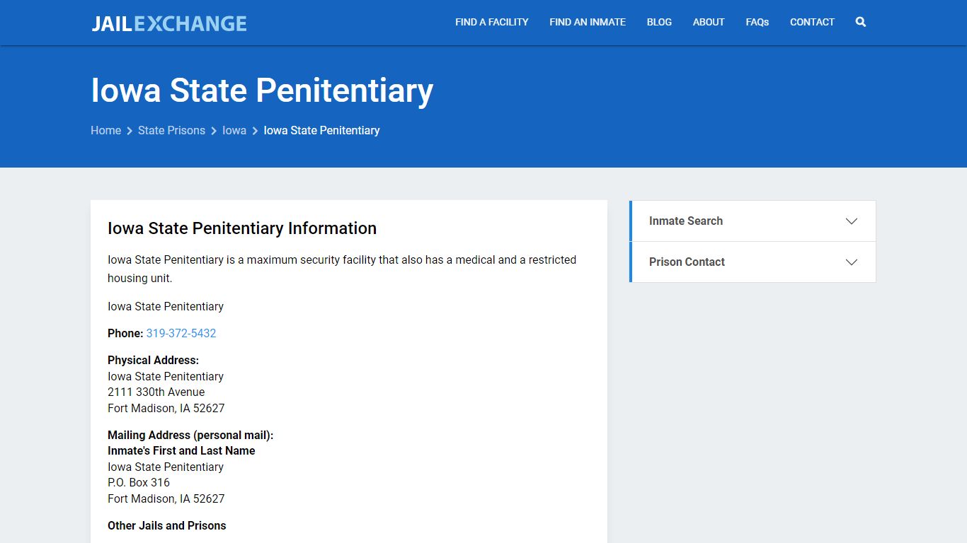 Iowa State Penitentiary Inmate Search, IA - Jail Exchange